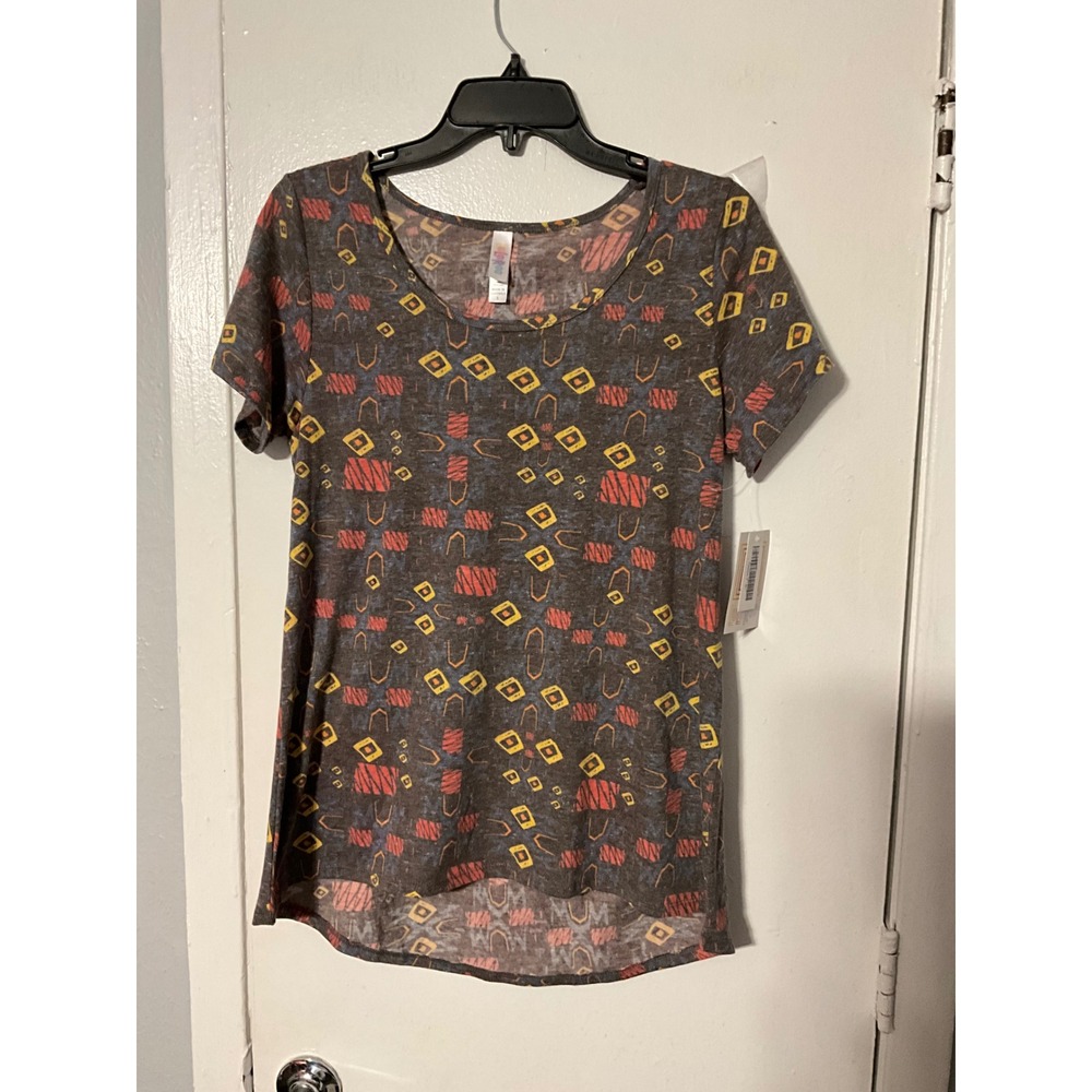 LuLaRoe Classic T Shirt Womens Small Gray Geometric Abstract Scoop Neck NWT
